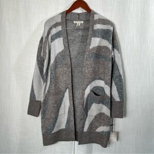 Happily Grey NWT Long Soft Abstract Neutral Colors Swirl Design Cardigan Sz S